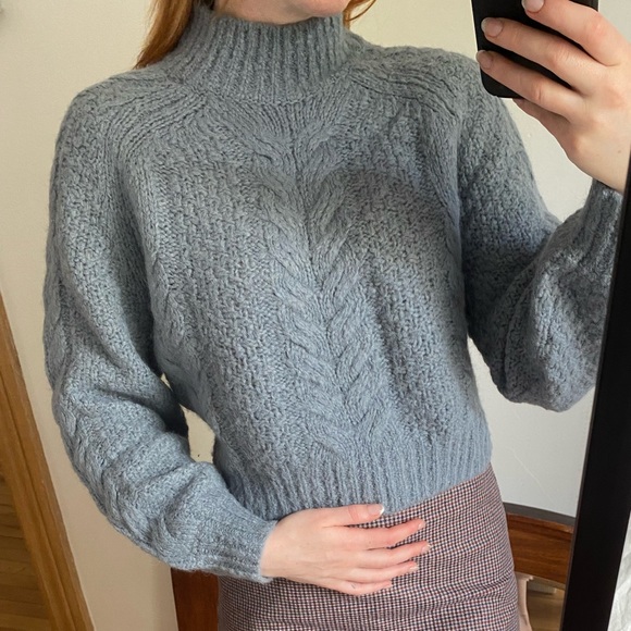 Sunday Best blue mock neck Alpaca/wool crop knit sweater - Picture 1 of 9